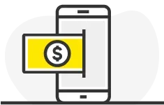 Ilustración de celular con billete saliendo de él