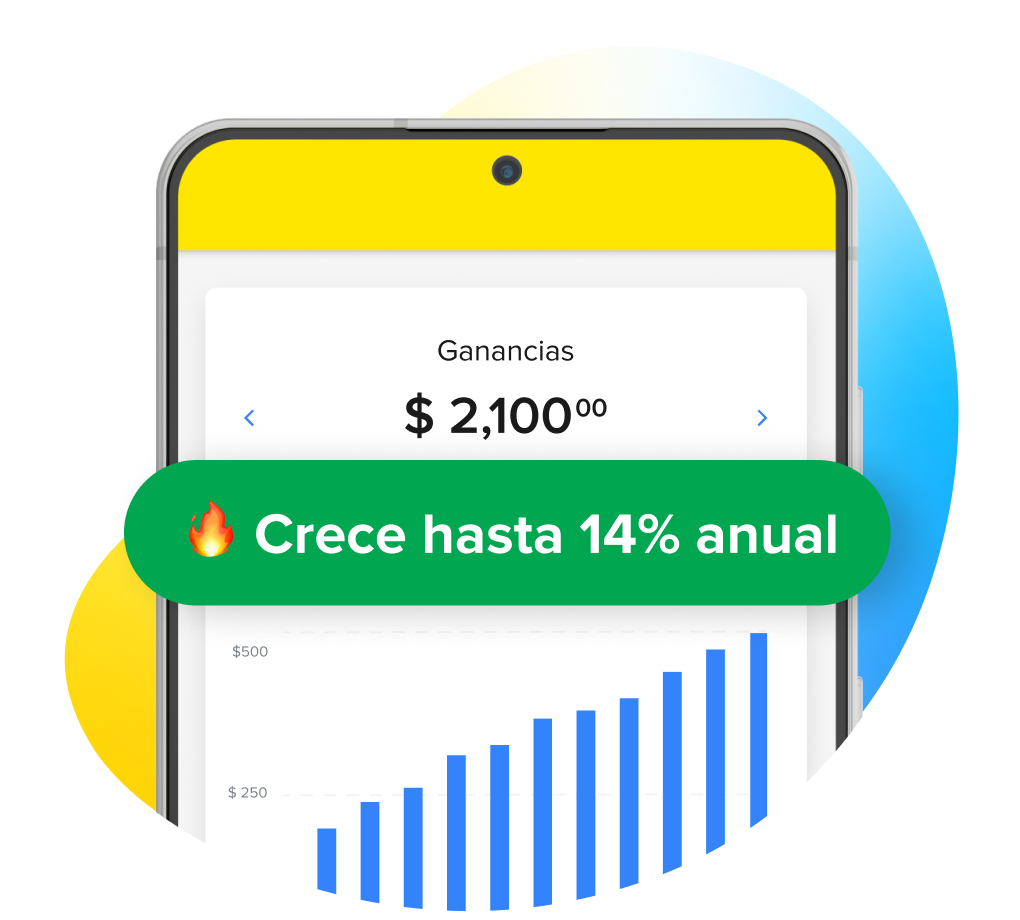 Pantalla de inicio de Mercado Pago que cuenta que el dinero crece 14% anual y recibes ganancias todos los días