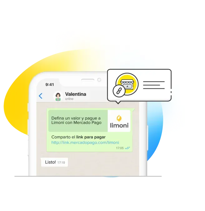 Un celular con la app de whatsapp y un link de pago de Mercado Pago compartido en la pantalla.