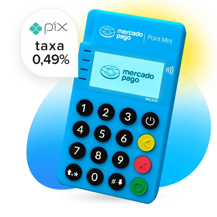 Leitor de cartões Point Mini com símbolo de pagamento sem contato e cartão preto suportado pelo leitor.