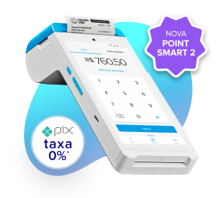 Leitor de cartão Point Smart com símbolo de pagamento sem contato (ou sem contato) e cartão preto compatível com leitor.