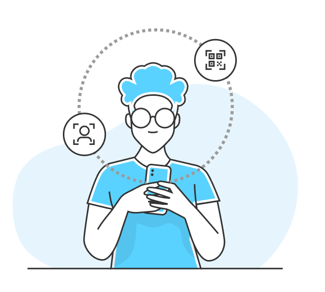 Celular con código QR en la pantalla