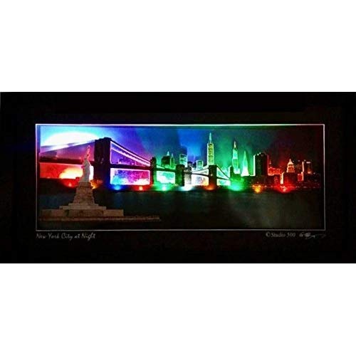 STUDIO 500 NYC SKYLINE AT NIGHT UP Copyright Ready To Hang 100/% Glass /& Framed