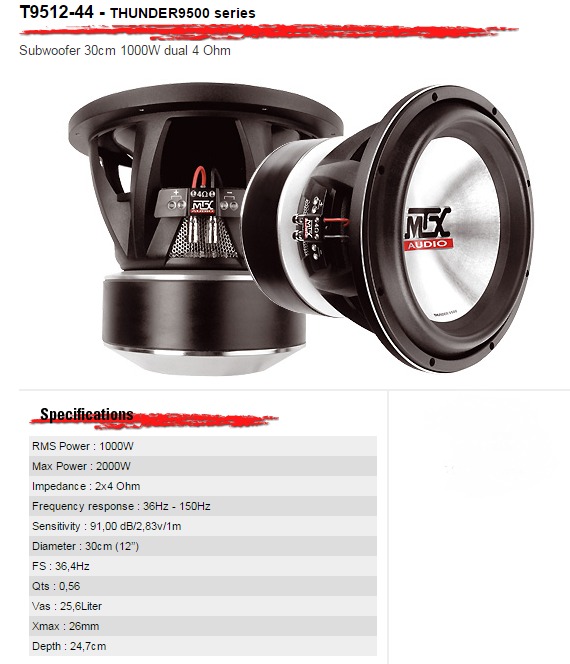 Subwoofer Mtx Thunder 9500 T951244 12 Polegadas 1000w Rms R 1.990