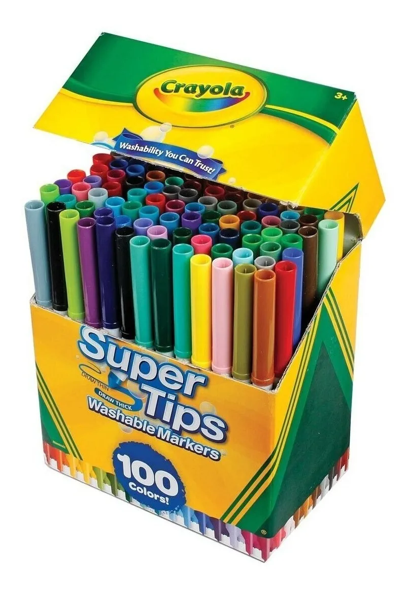 DUE | Super Tips 100 Piezas Crayola, Marcadores Plumones Lavables - $ 679.00