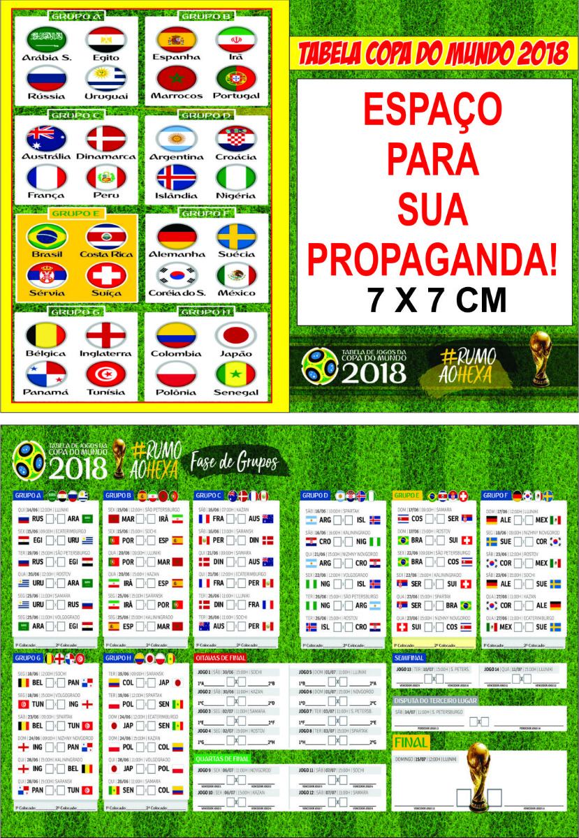 Tabela Copa Do Mundo 2018 Personalizada (1000 Unidades) - R$ 279,00 em