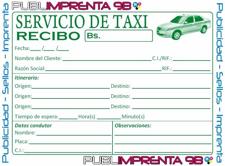 Talonario De Recibo De Taxi De Pago De Condominio Y 