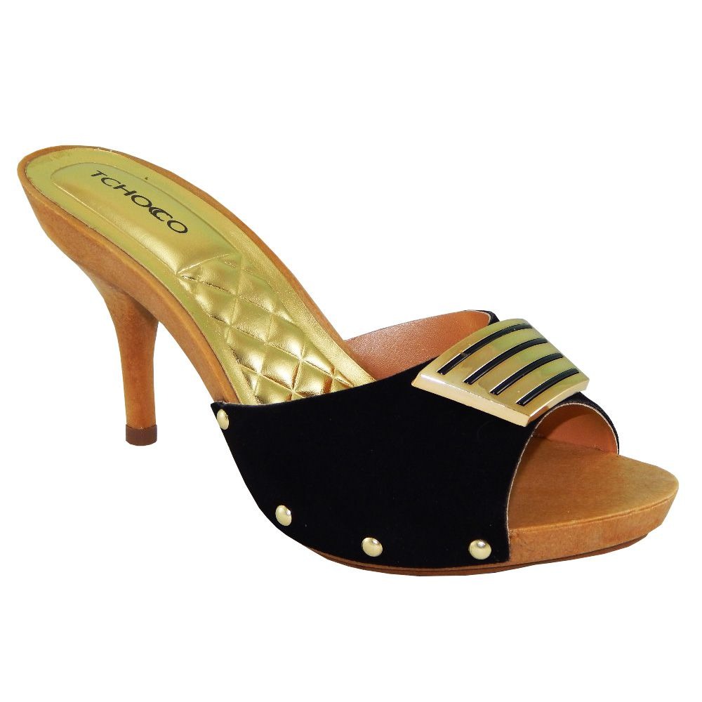 Tamanco Tchocco Fem Nobuck Preto Salto 56069 Pronta Entrega - R$ 121,99 em Mercado Livre
