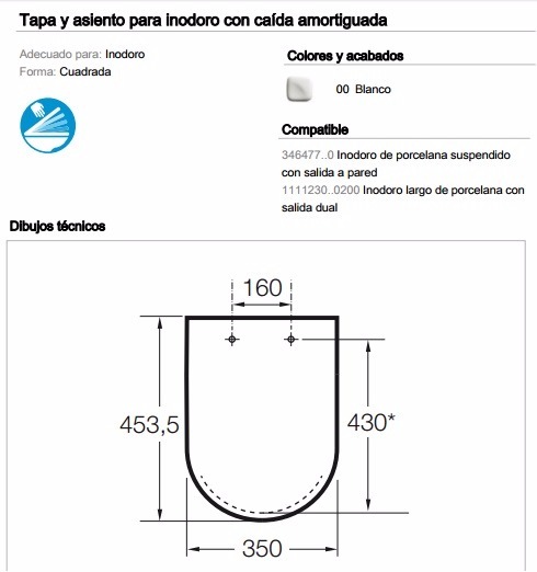 Compatible con Roca The Gap Tapa y asiento de inodoro con ca/ída amortiguada