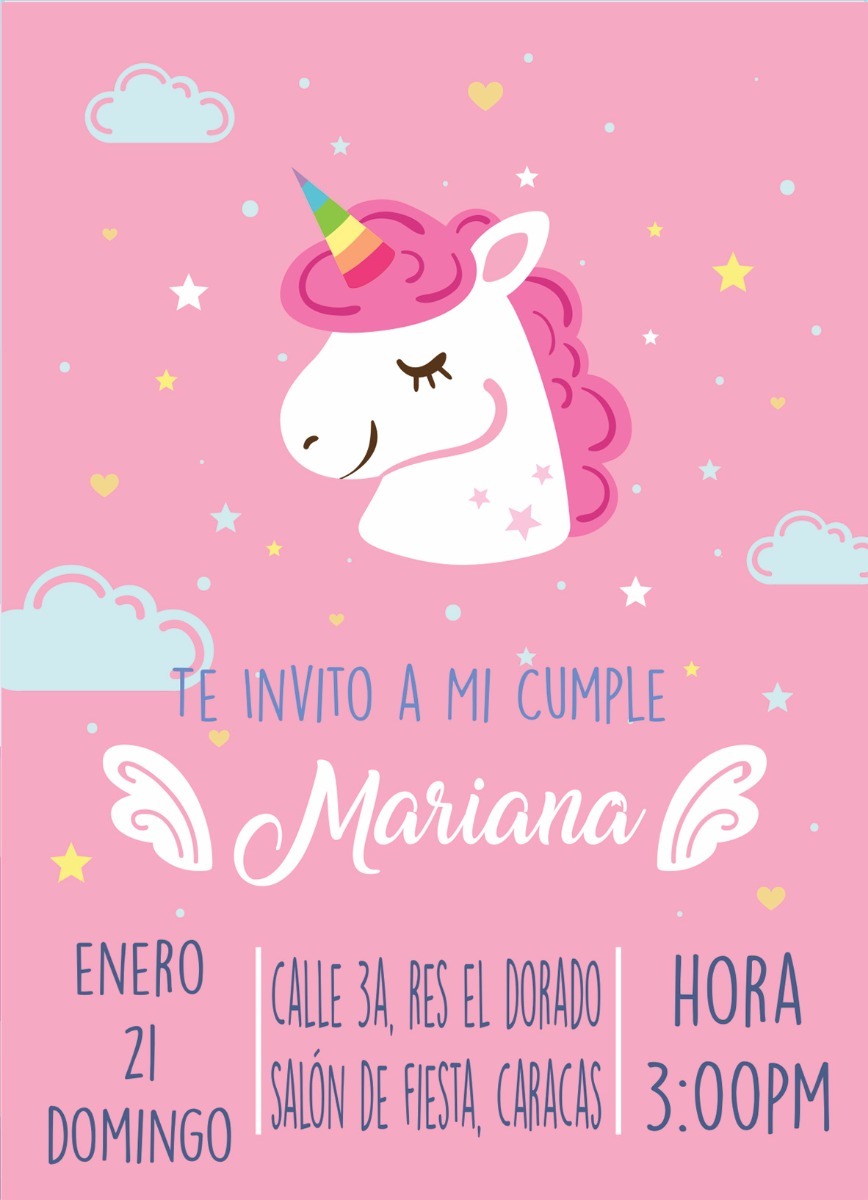 Tarjeta De Invitacion Unicornio Digital Unicornios Kit Bs 50000 En