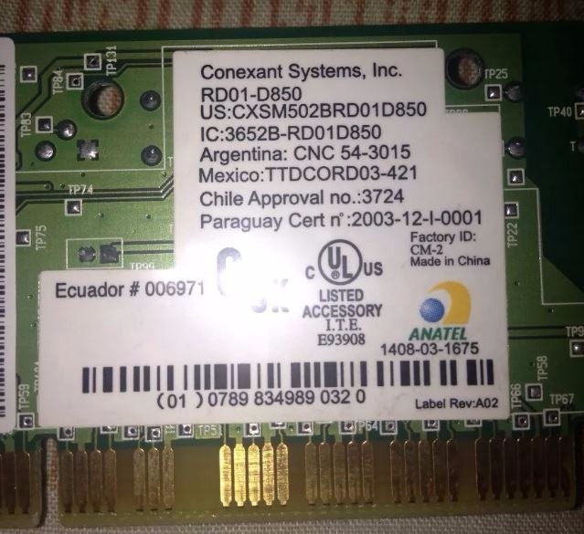 tarjeta fax modem conexant rd01 d850 pci envío gratis 250 00 en
