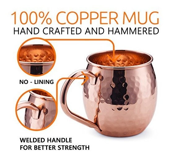 hechas a mano de la m/ás alta calidad y 4 pajitas de cobre Juego de 4 tazas de cobre con 4 pajitas y vaso de chupito seguras para alimentos Moscow Mule de cobre s/ólido caja atractiva