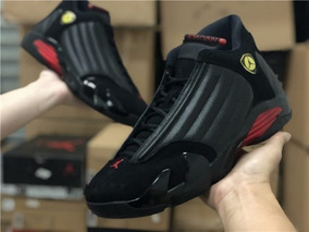 tenis jordan 14 negro con rojo