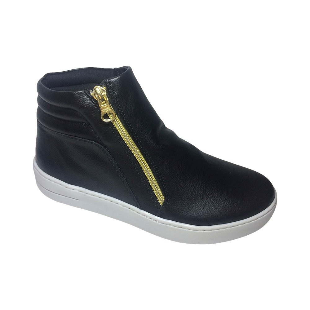 Tenis Cano Alto Botinha Modelo Ziper Preto Couro Lançamento - R$ 120,90 em Mercado Livre