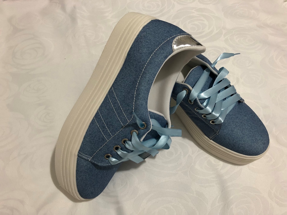 Tenis Plataforma Flatform Feminino Jeans 36 E 39 Confortável - R$ 120,00 em Mercado Livre