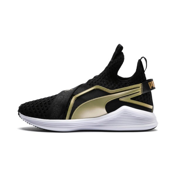 tenis puma negro con dorado