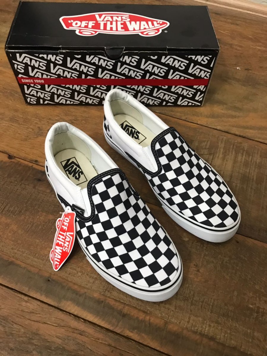 vans preto e branco xadrez