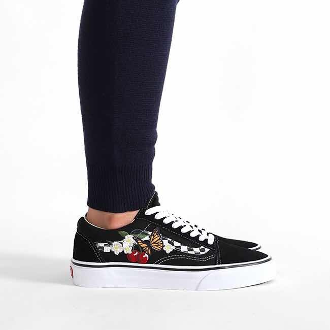 checkered floral old skool vans