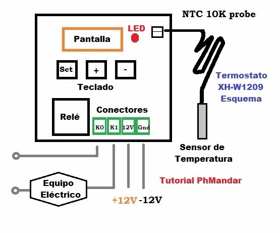 Termostato W1209 Con Sensor Temperatura, Manual, Multiusos ... stc 1000 wiring diagram 