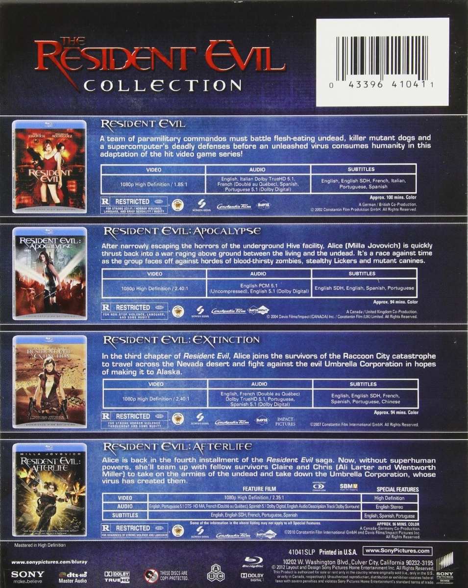 resident evil movie collection back of the box resident evil movie collection back of the box