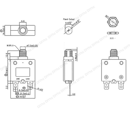 DIYhz 25 Amp Push Button Manual Reset Circuit Breaker with Quick Connect Terminals and Waterproof Button Transparent Cap 32V DC 125//250VAC 50//60Hz Thermal Circuit Breaker