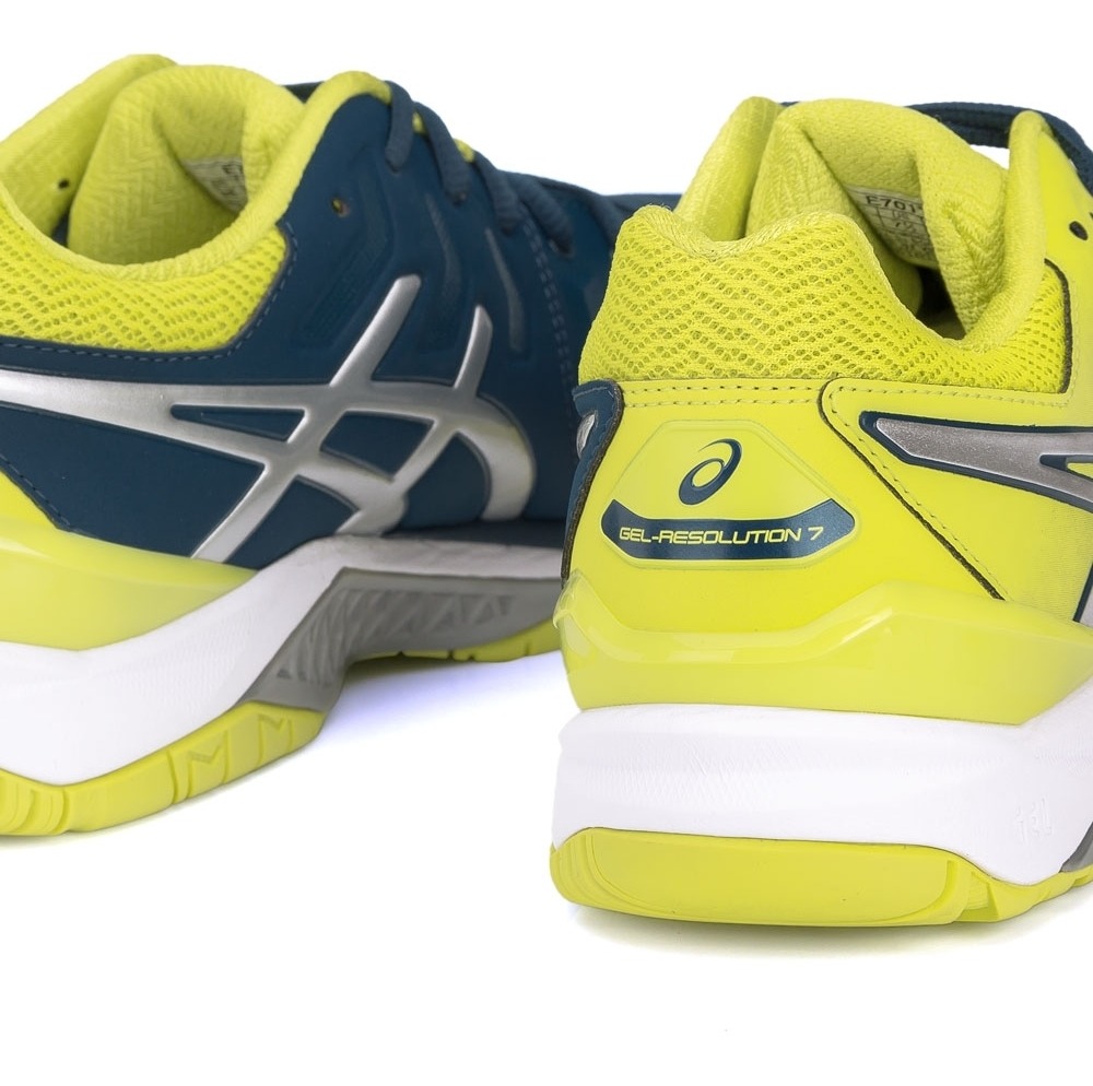 tênis asics gel resolution 7 azul petróleo e verde limão tênis asics gel resolution 7 azul petróleo e verde limão