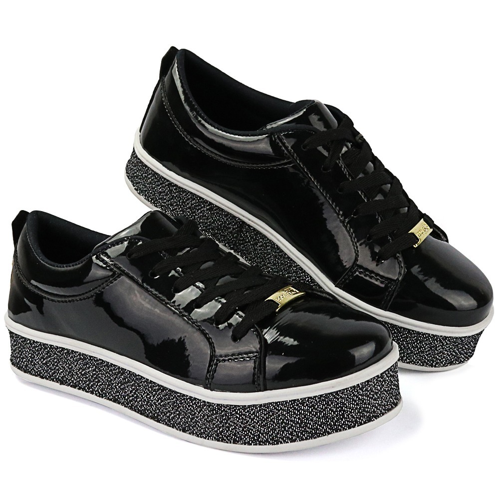 tenis preto verniz plataforma