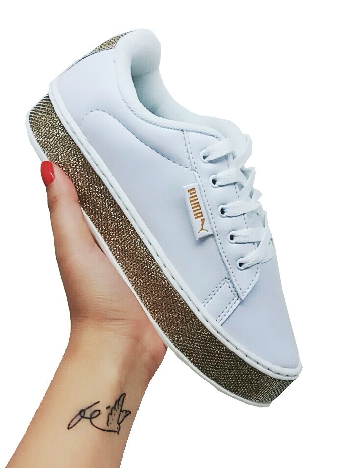 Tênis Feminino 2018 Sola Alta Promoção Branco Ouro - R$ 99,99 em Mercado Livre