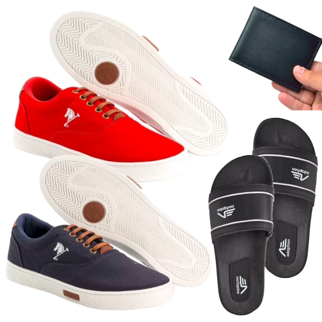 Tênis Masculino 2 Pares Chinelo Carteira Promoção Vma - R$ 169,90 em Mercado Livre
