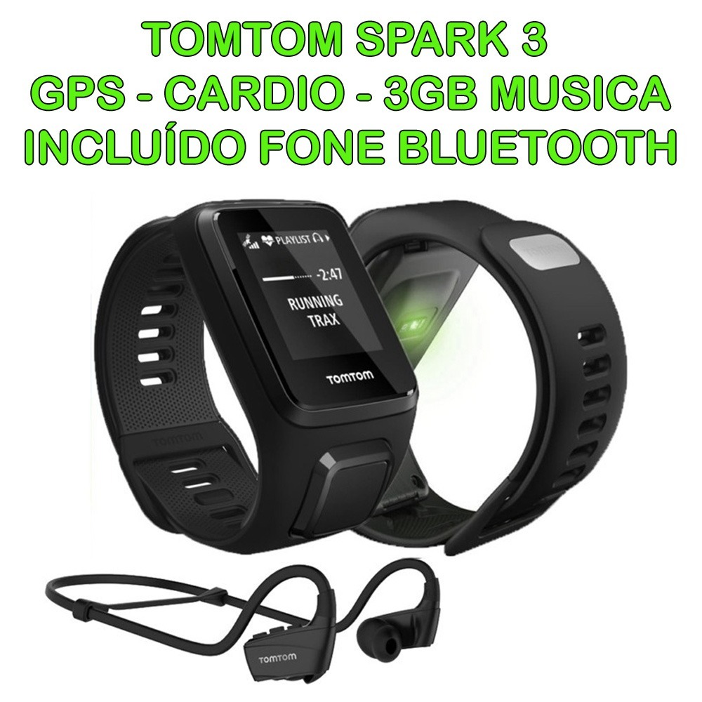 Tomtom Relogio Spark 3 Cardio Music Gps Large + Fone Sem Fio - R$ 1.399