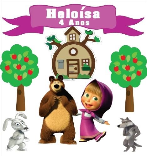 Topo De Bolo Masha E O Urso (frete Grátis) - R$ 18,99 em 