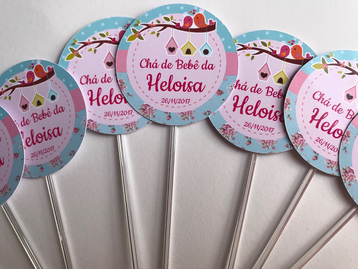 Topper De Docinho Para Imprimir Topper Para Docinhos - Chá De Bebê, Menina, Passarinhos. - R$ 29,90 em