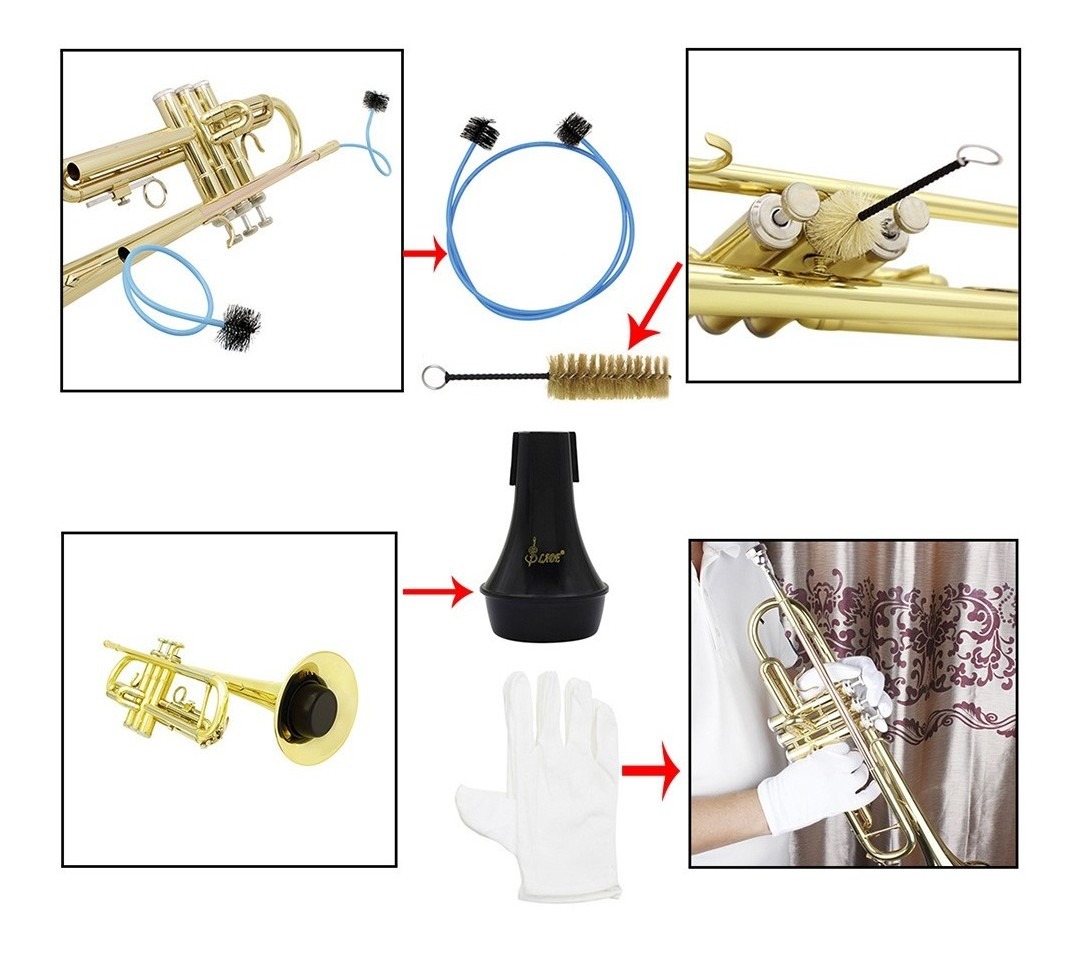 heacker 3pcs Set Kit de Trompeta Mantenimiento Limpieza Trompa Trombón Tuba Válvula Boquilla del Kit del Cepillo Flexible