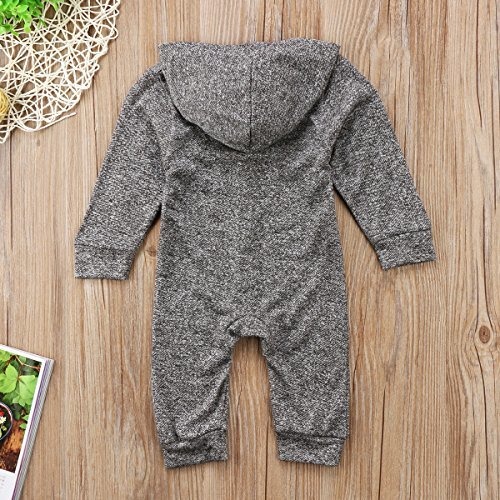 Urkutoba Solid Color Pure Gray One Piece Hoodie Long Sleeve Warm Hooded Shirt Jumpsuit 0-24M Cotton Hoodie Button Down Hoodie