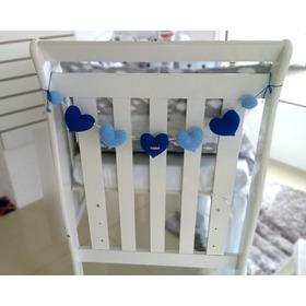 Varal De Corações Azul Decoração Enxoval Quarto Bebê Berço 