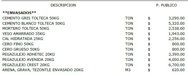 Precio mortero de cemento