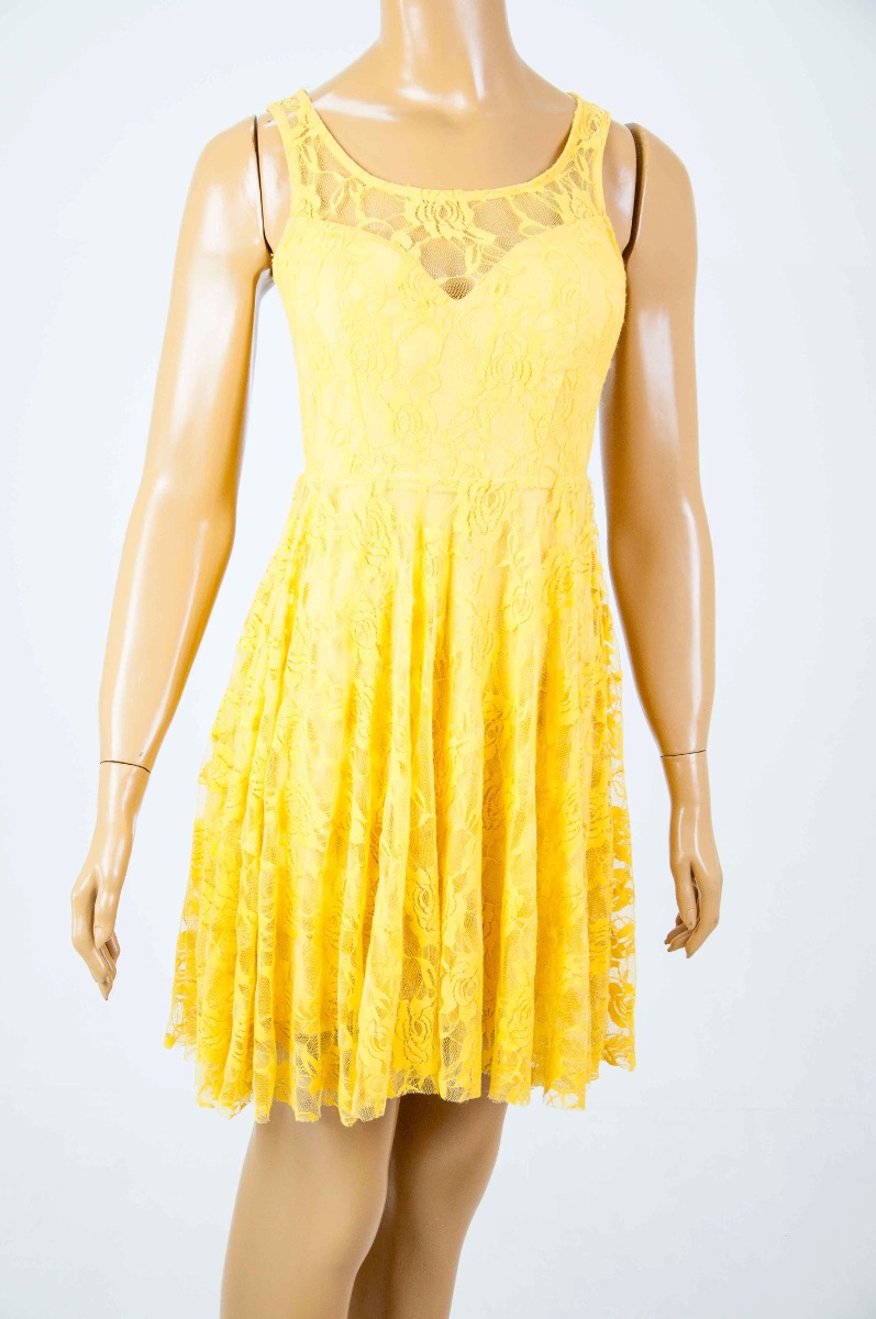 vestido amarelo de renda curto