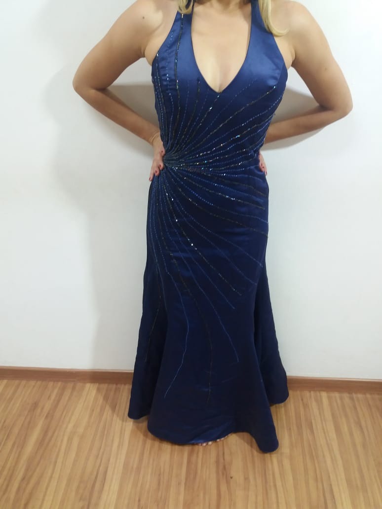 vestido cetim azul