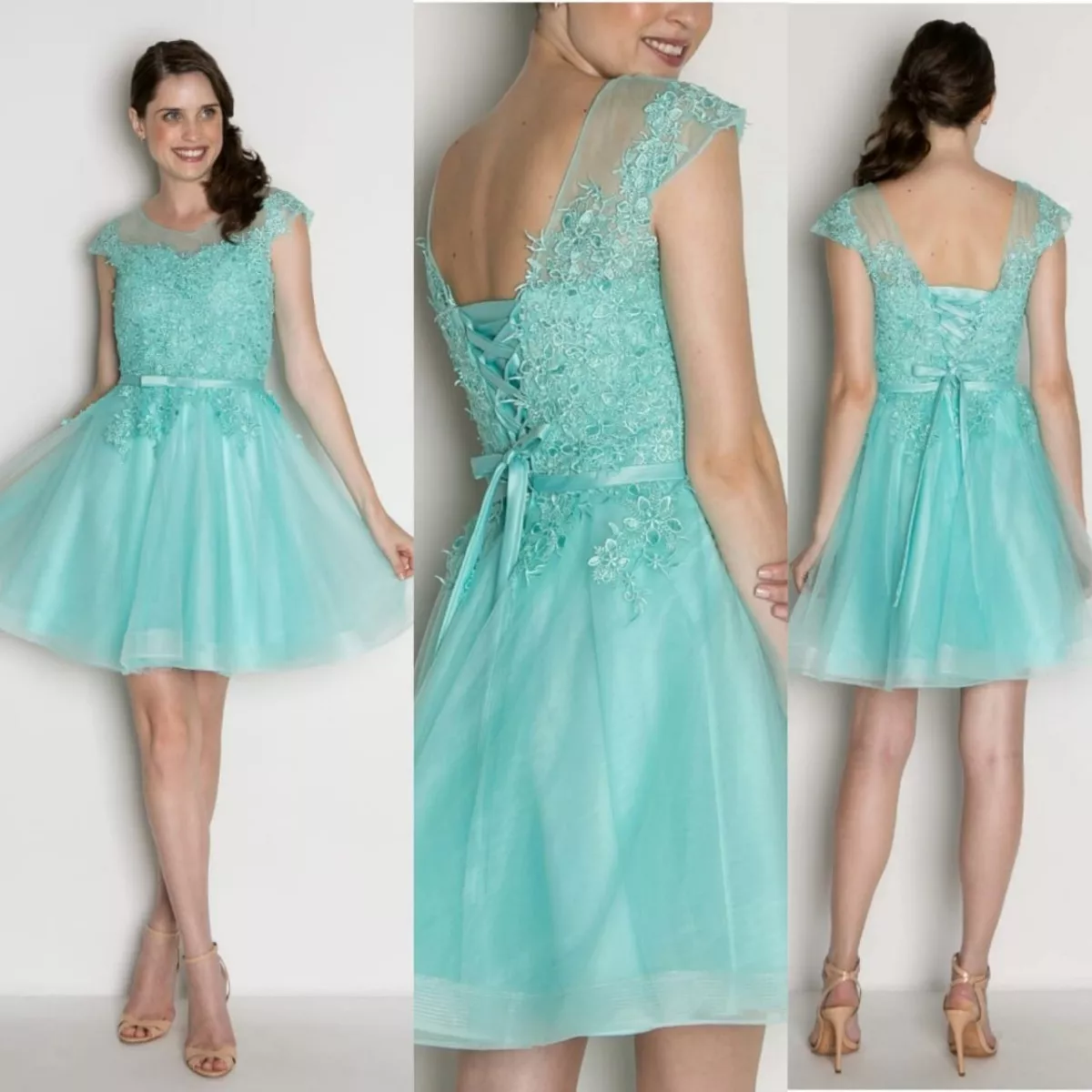 vestido de festa curto verde tiffany