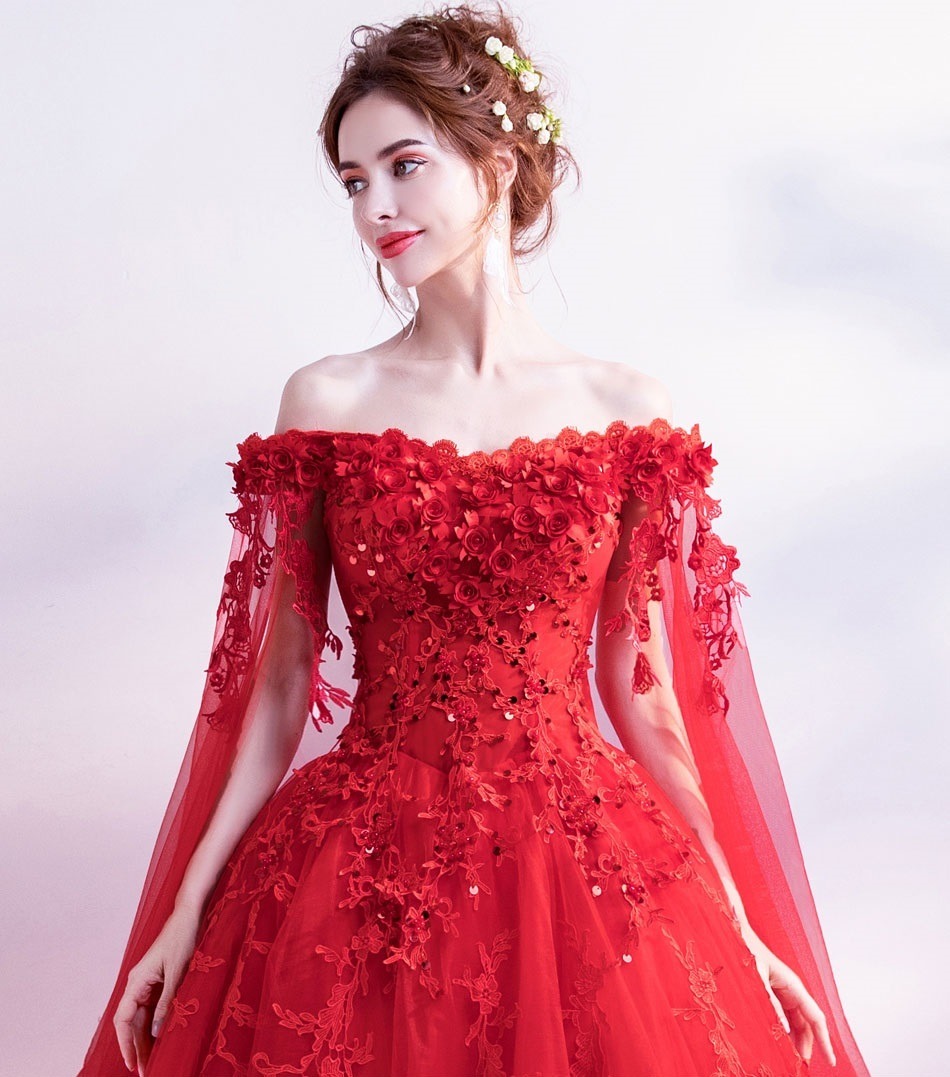 Vestido De Noiva Vermelho E Branco Vestido De Noiva - Vermelho - 34 36 38 40 42 44 46 - Va00280 - R$ 999