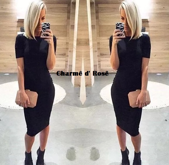 vestido justo midi preto