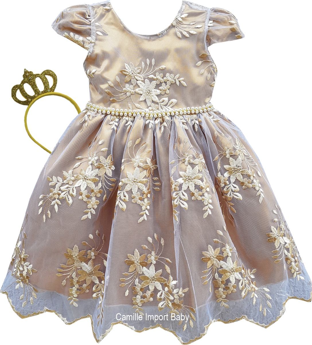 vestido de festa infantil dourado