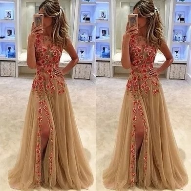 vestido longo bordado floral