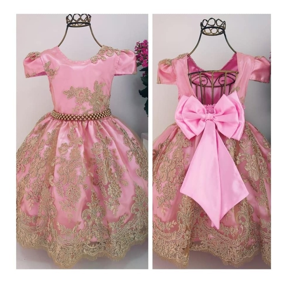 vestido luxo infantil rosa