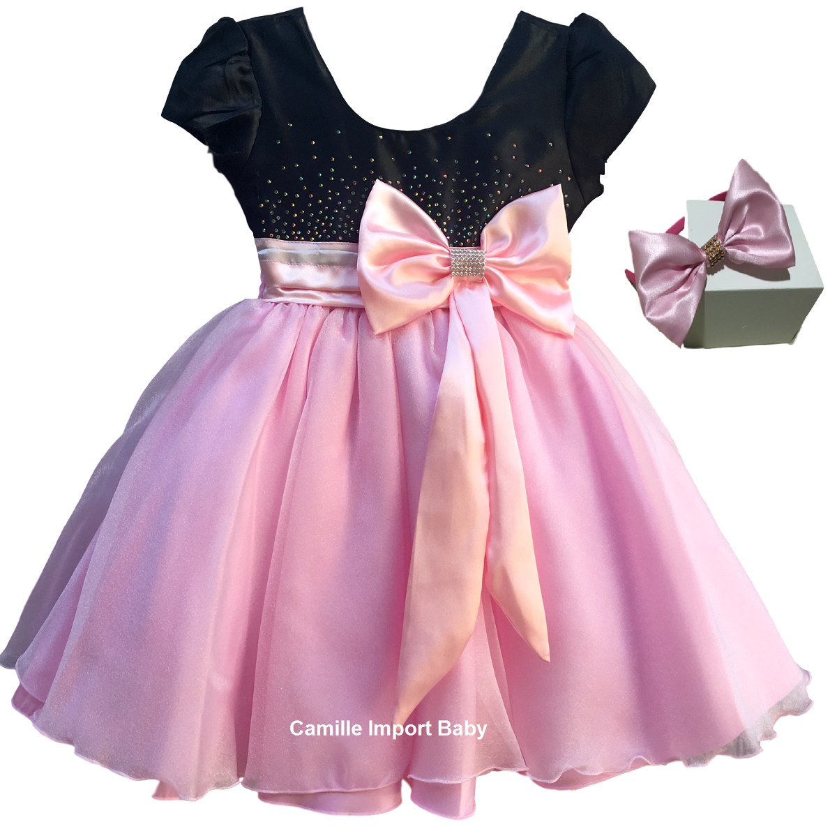 vestido infantil preto e rosa