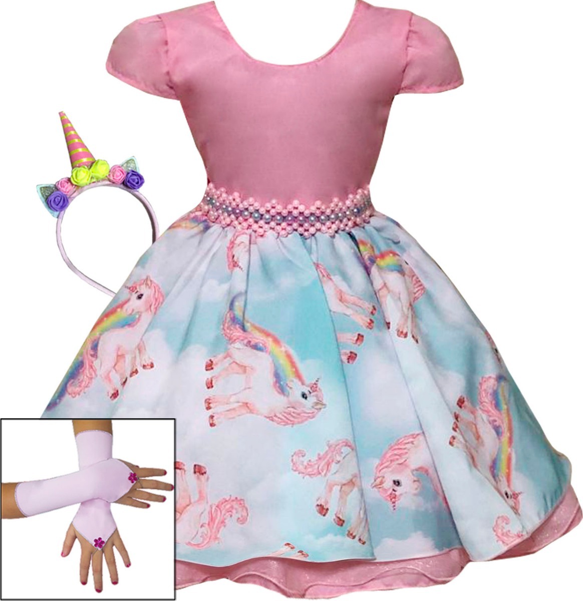 vestido de festa infantil unicórnio