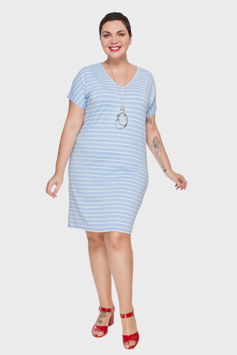 vestido listrado plus size