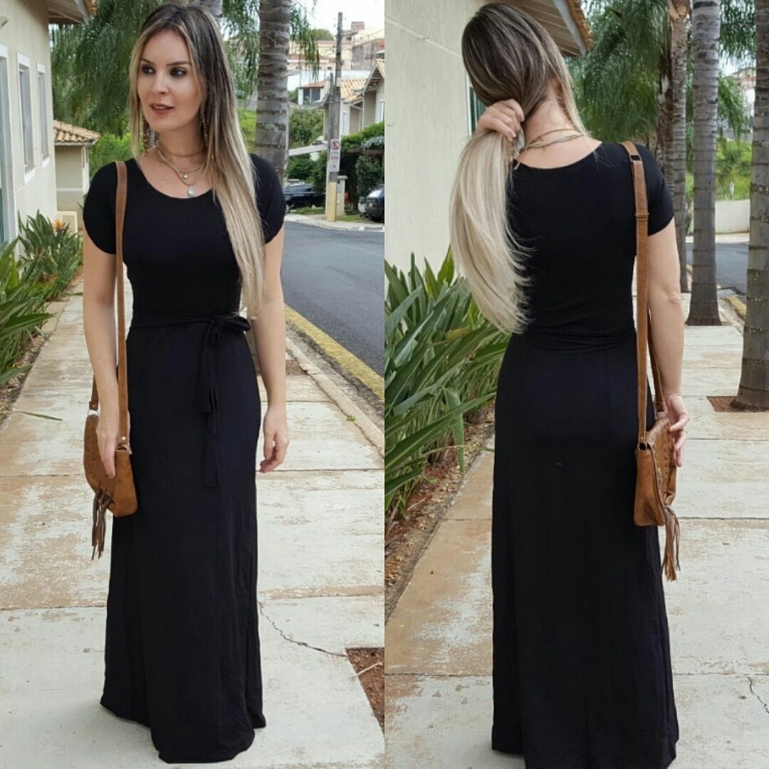 vestido basico longo preto