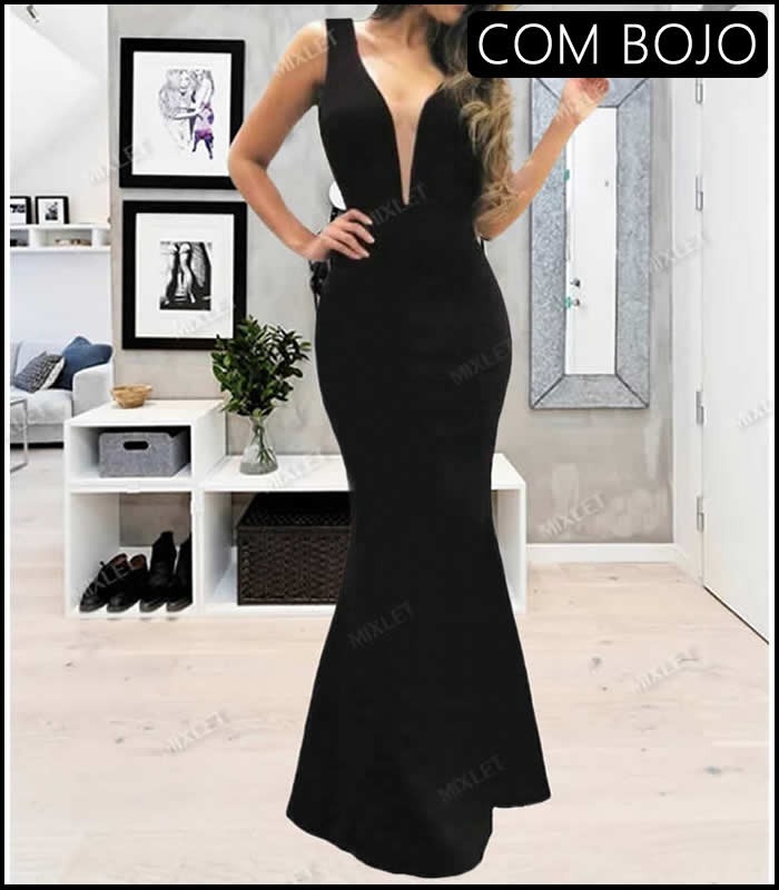 vestido longo preto mercado livre