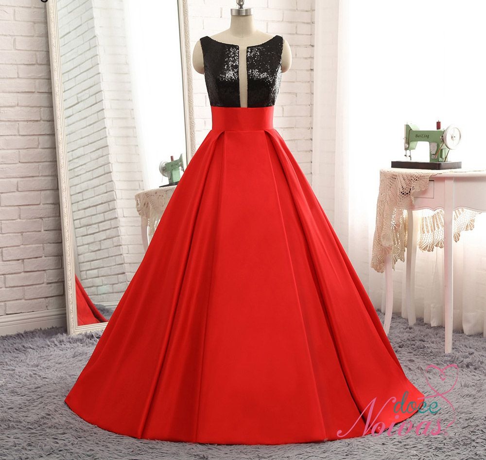 vestido de festa vermelho e preto